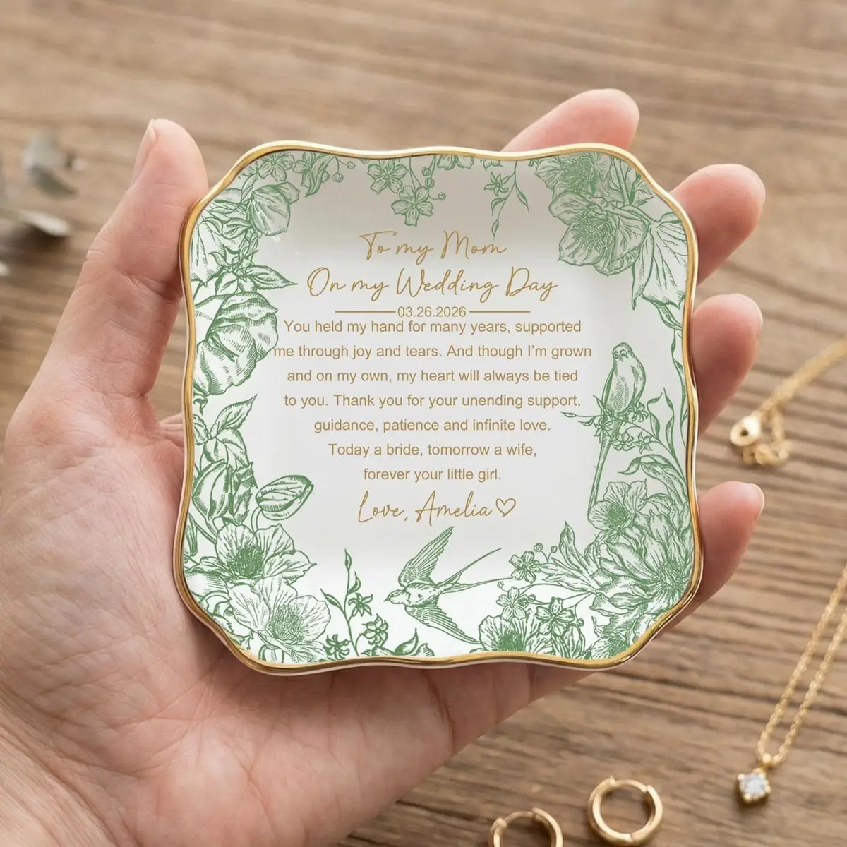 Mother of the Bride Trinket Dish, Custom Toile De Jouy Trinket Tray, Wedding Gift for Mom, Mom Keepsake variant