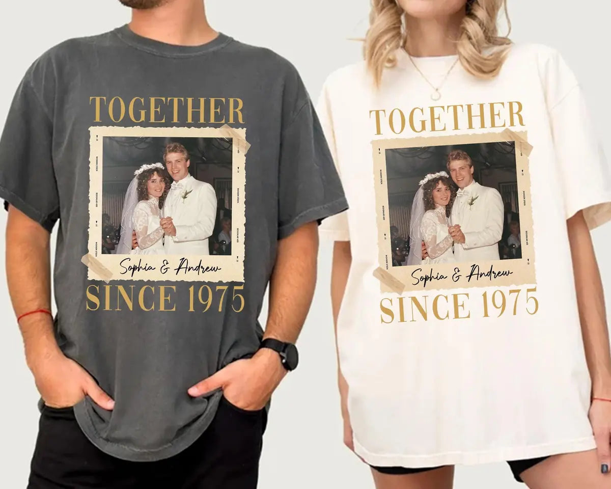 together-since-couple-custom-photo-names-year-wedding-anniversary-comfort-colors-t-shirt custom photo Comfort Colors T-Shirt model mockup preview 02