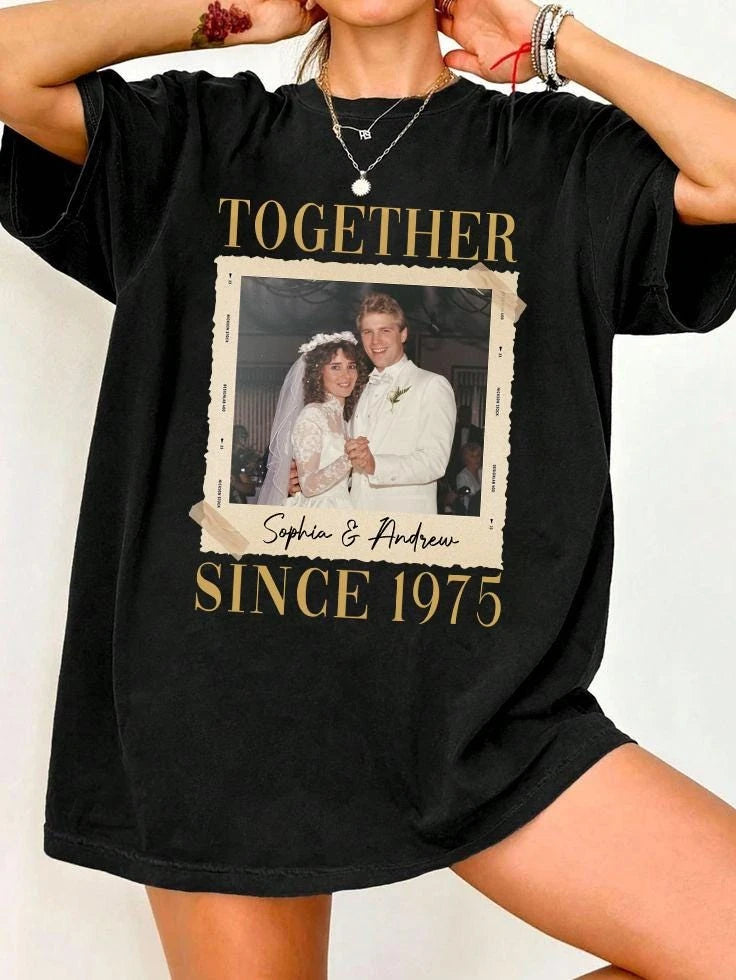 together-since-couple-custom-photo-names-year-wedding-anniversary-comfort-colors-t-shirt custom photo Comfort Colors T-Shirt model mockup preview 05