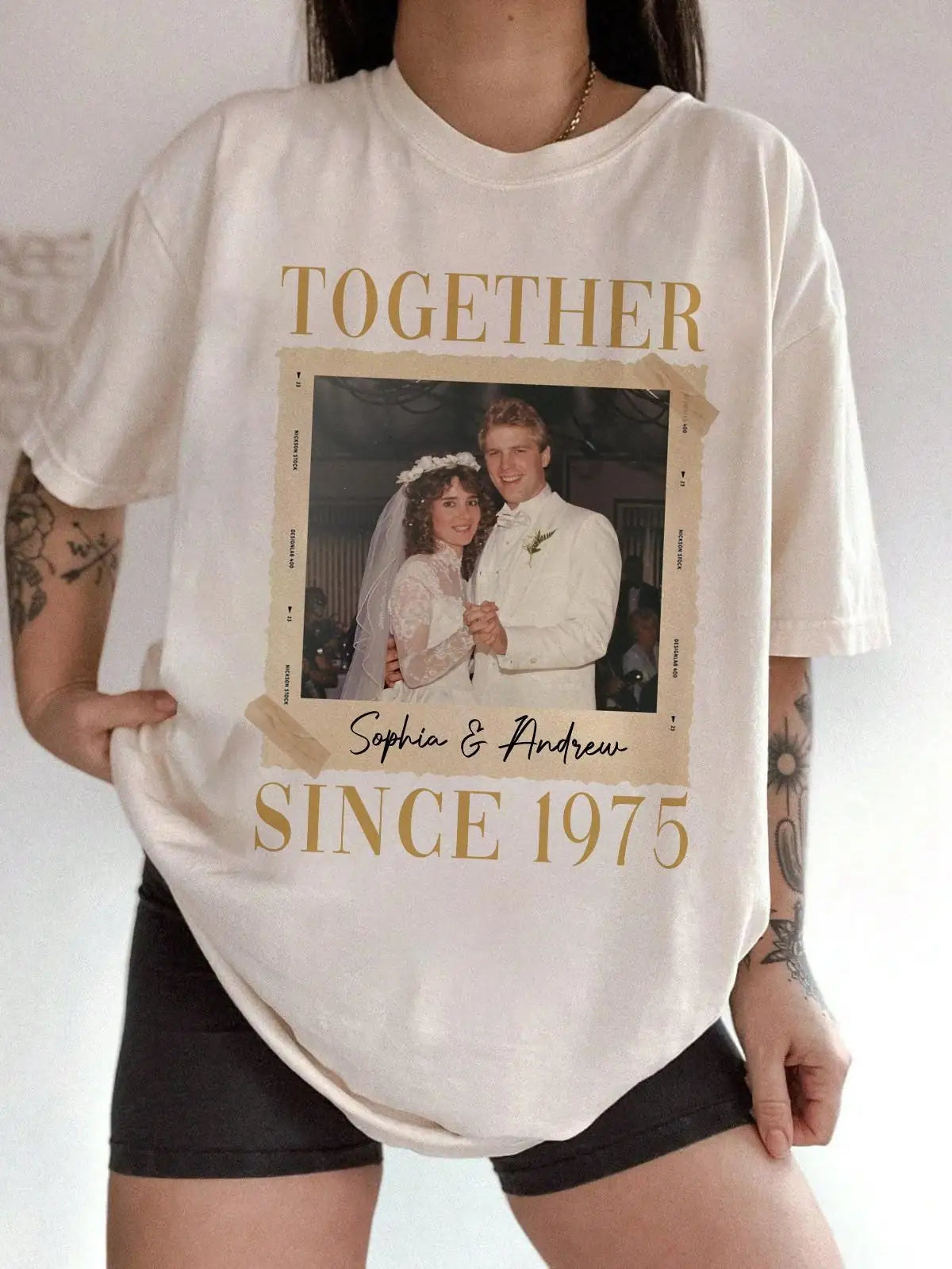 together-since-couple-custom-photo-names-year-wedding-anniversary-comfort-colors-t-shirt custom photo Comfort Colors T-Shirt model mockup preview 04