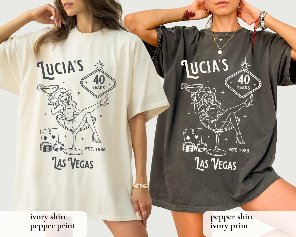 Vegas Girls Trip graphic Comfort Colors T-shirt in Pepper, additional product photograph.