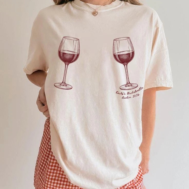 Vino Before Vows - Custom Name and Date - Wine Bachelorette Party Comfort Colors T-Shirt - Comfort Colors T-Shirt Mockup Image