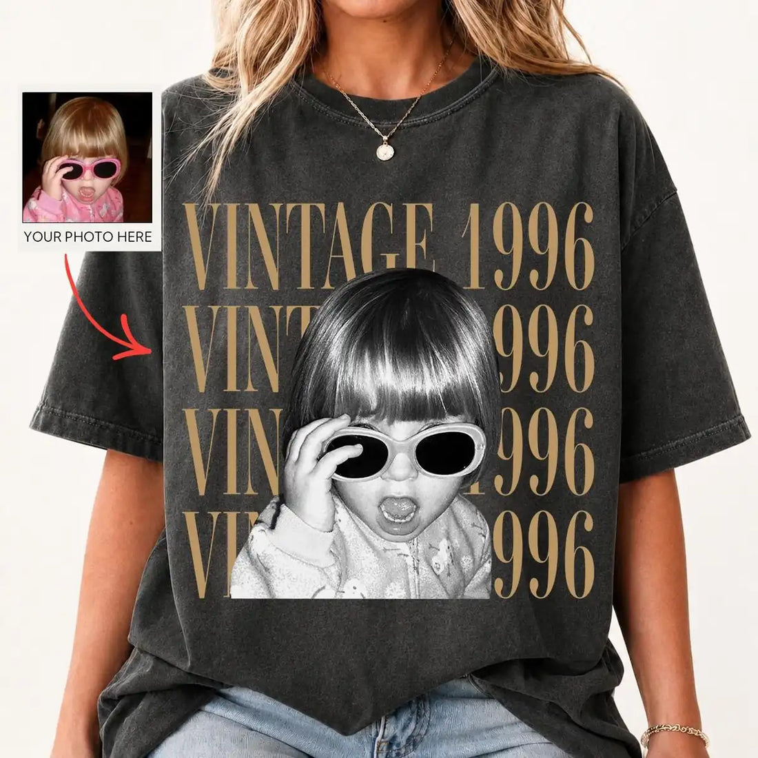 vintage-childhood-memory-custom-photo-year-milestone-birthday-comfort-colors-t-shirt custom photo Comfort Colors T-Shirt model mockup preview 03