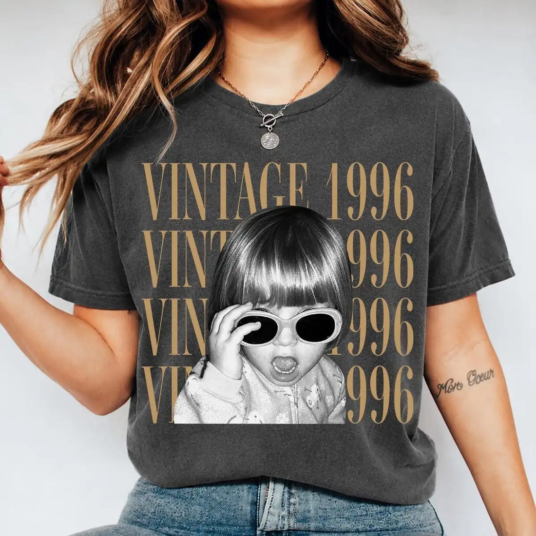 vintage-childhood-memory-custom-photo-year-milestone-birthday-comfort-colors-t-shirt custom photo Comfort Colors T-Shirt model mockup preview 03