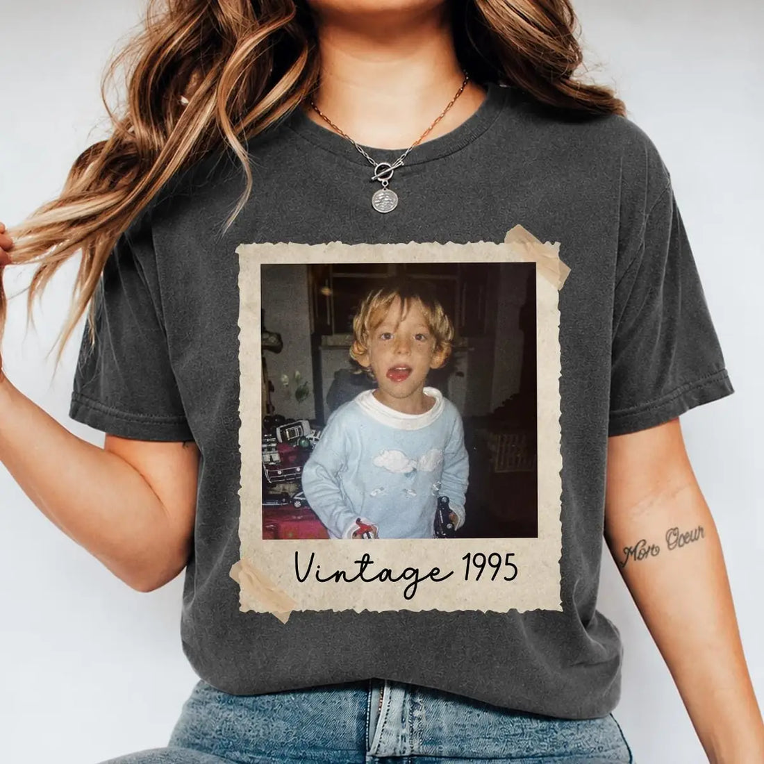 vintage-established-memory-custom-photo-year-birthday-party-comfort-colors-t-shirt custom photo Comfort Colors T-Shirt model mockup preview 01