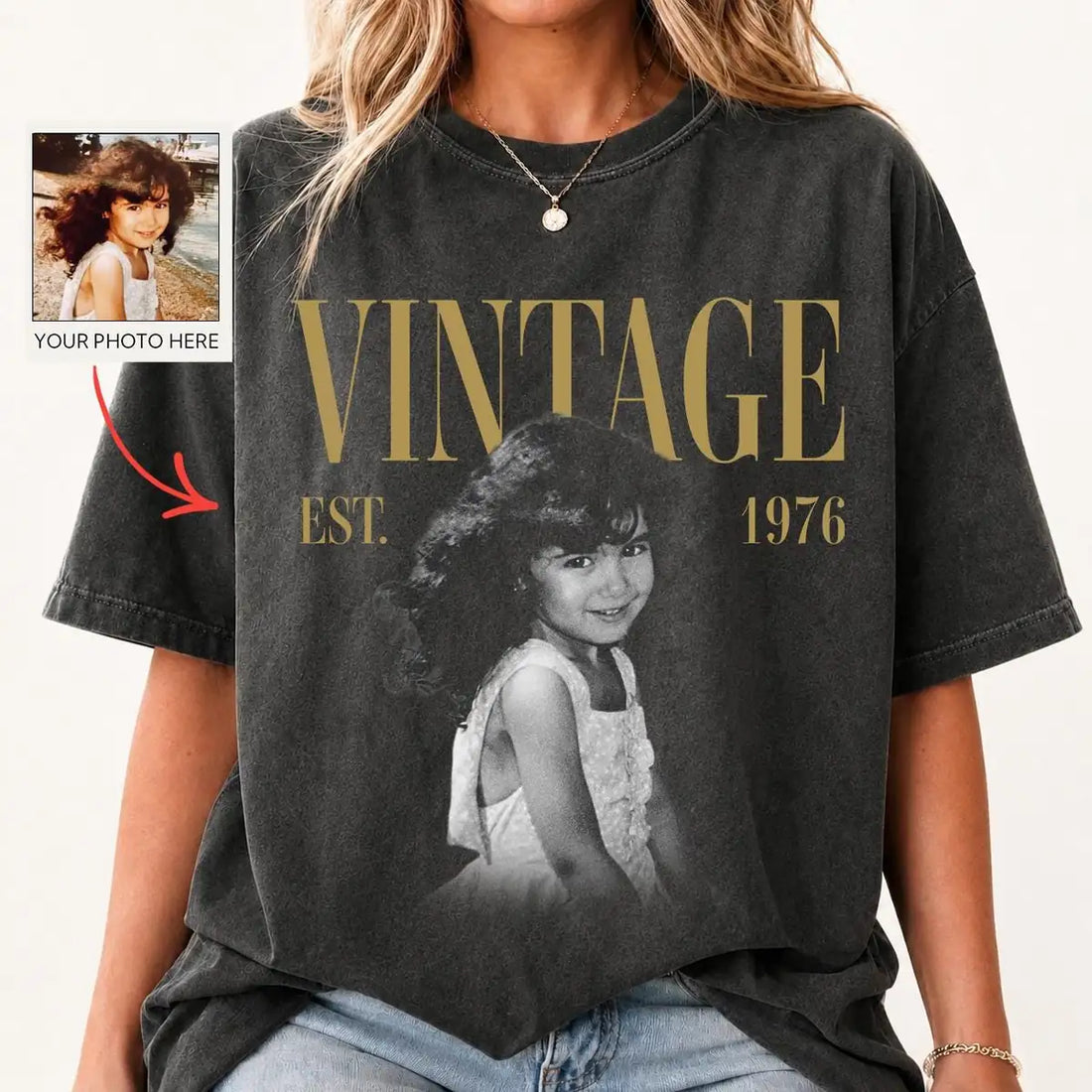 vintage-golden-era-custom-photo-year-birthday-party-comfort-colors-t-shirt custom photo Comfort Colors T-Shirt model mockup preview 05