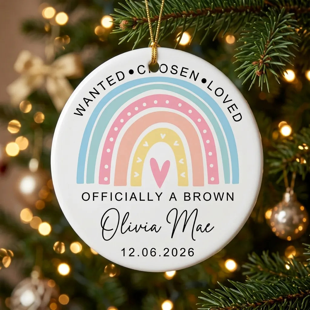 wanted chosen loved rainbow personalized ornament tree