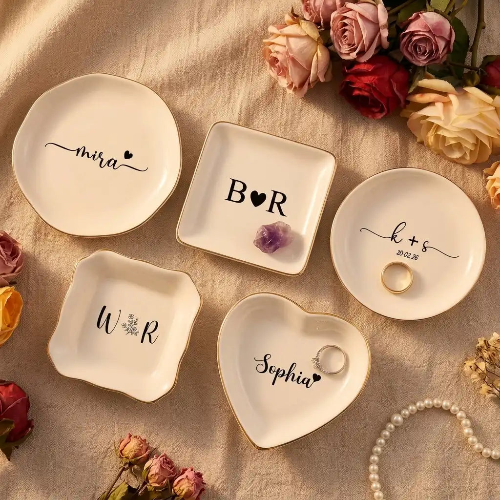 Birth flower species and color options for personalized jewelry dish