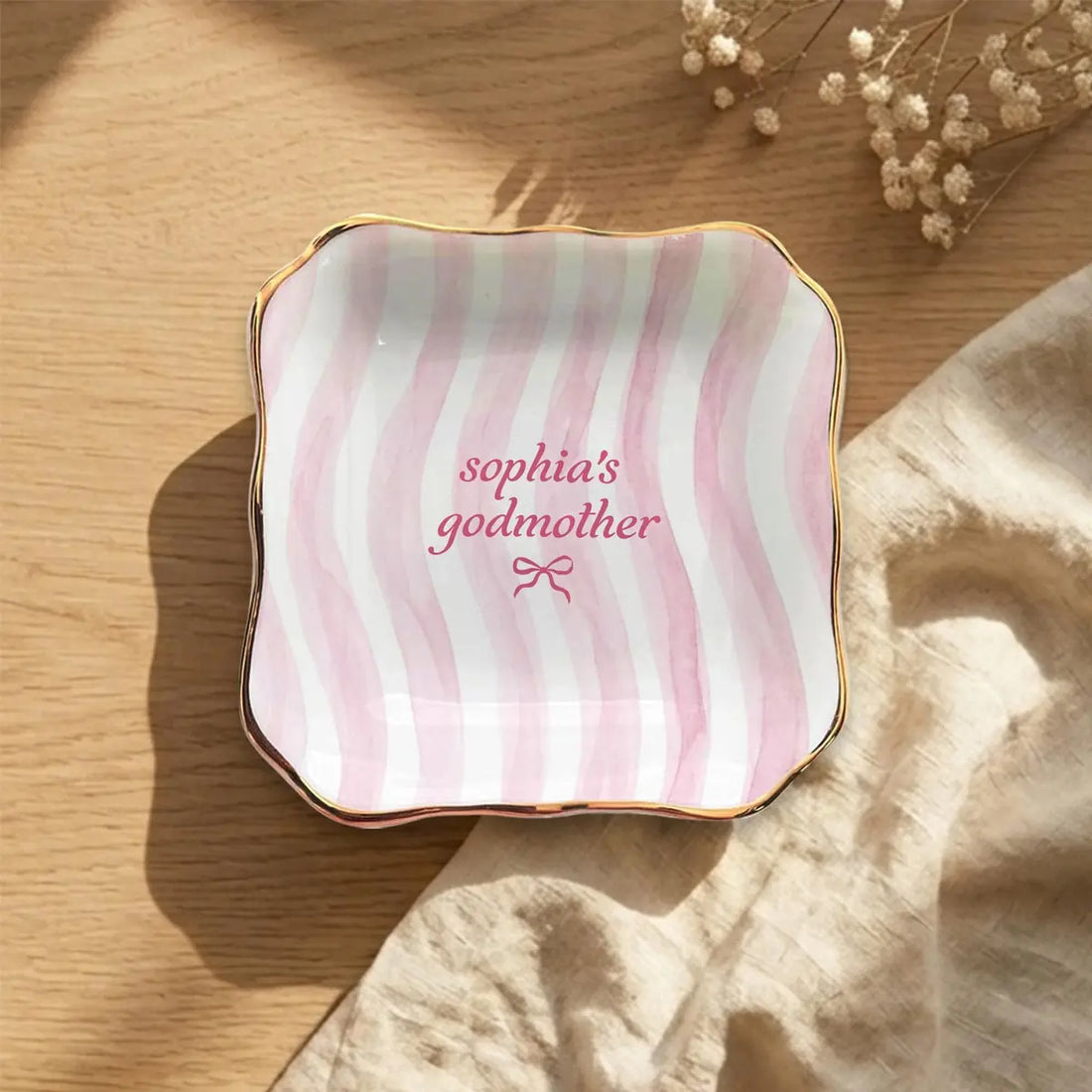 Wavy Stripe Custom Names Gift For Her Ring Dish