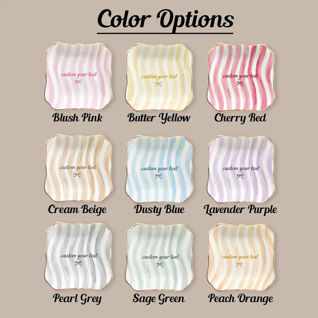 Wavy Stripe Custom Names Gift For Her Ring Dish in gift packaging