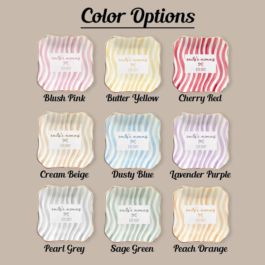 Size chart for Wavy Stripe Custom Names Time Baby Announcement Ring Dish