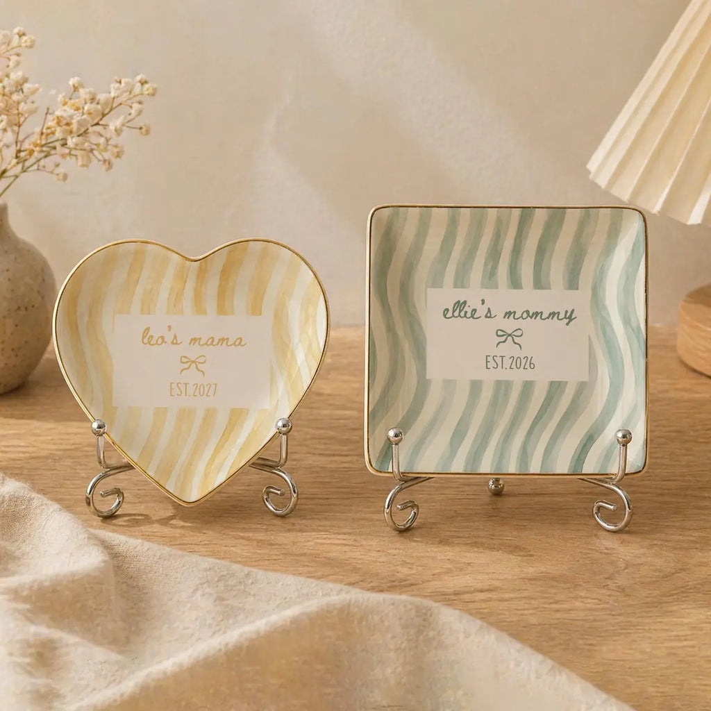 Wavy Stripe Custom Names Time Baby Announcement Ring Dish variant