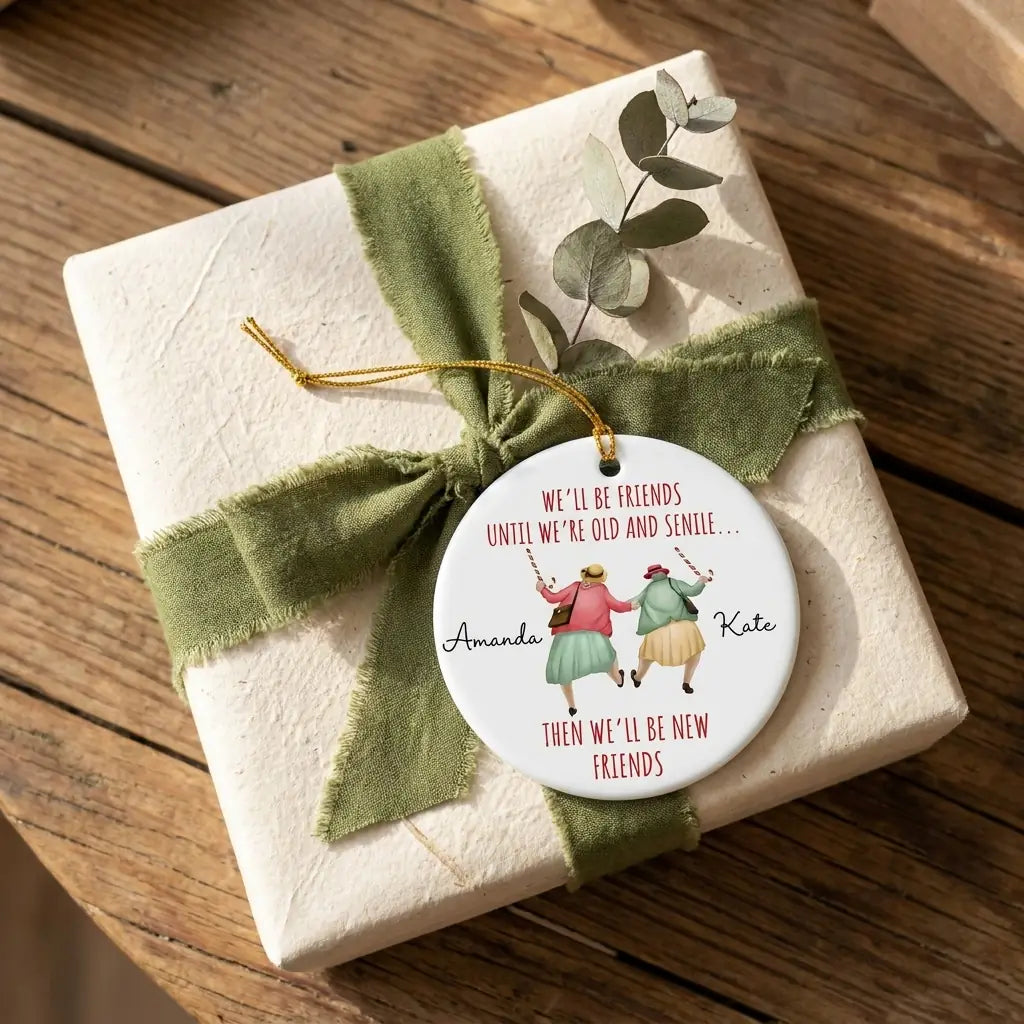 we ll be friends until we re old and senile funny best friend personalized ornament gift