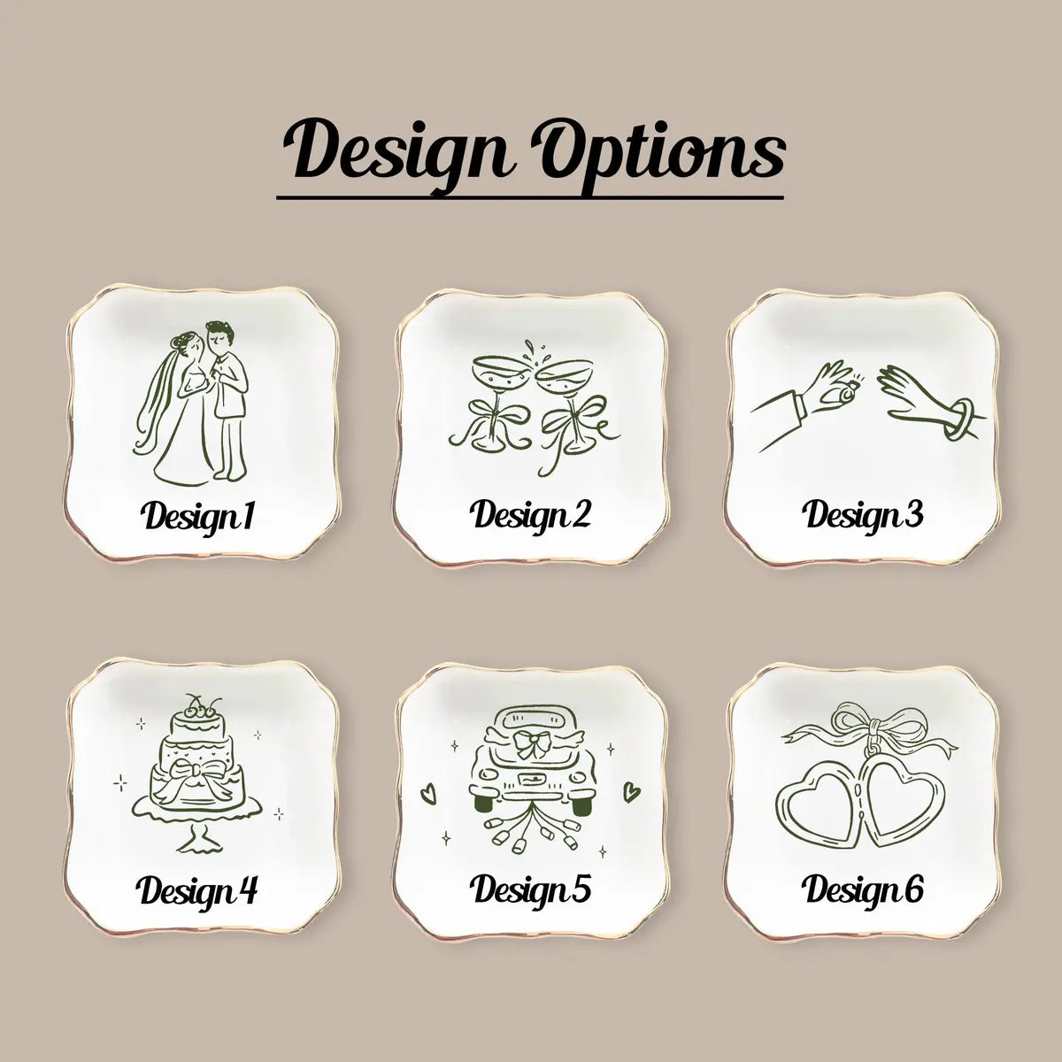 Shape and design options for Wedding Line Art Custom Names Date Wedding Ring Dish