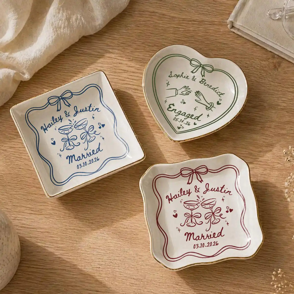 Wedding Line Art Custom Names Date Wedding Ring Dish