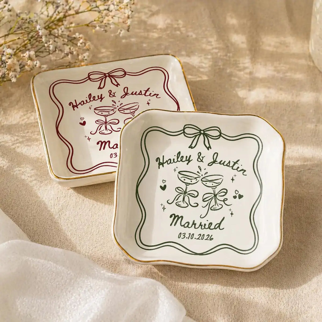 Wedding Line Art Custom Names Date Wedding Ring Dish variant