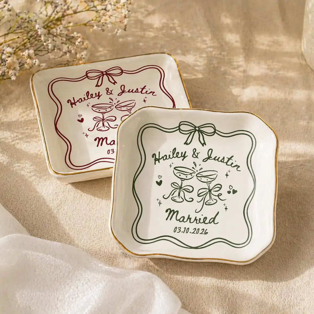 Wedding Line Art Custom Names Date Wedding Ring Dish variant