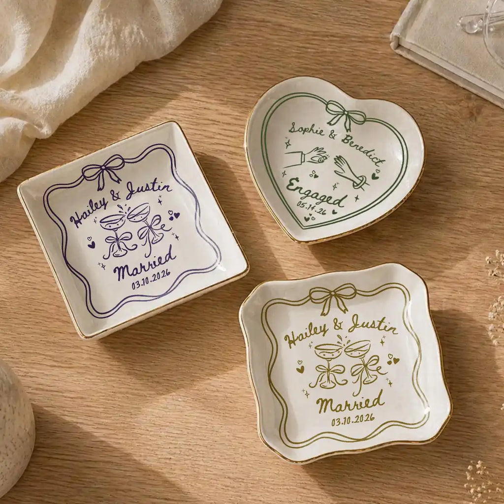 Wedding Line Art Custom Names Date Wedding Ring Dish variant