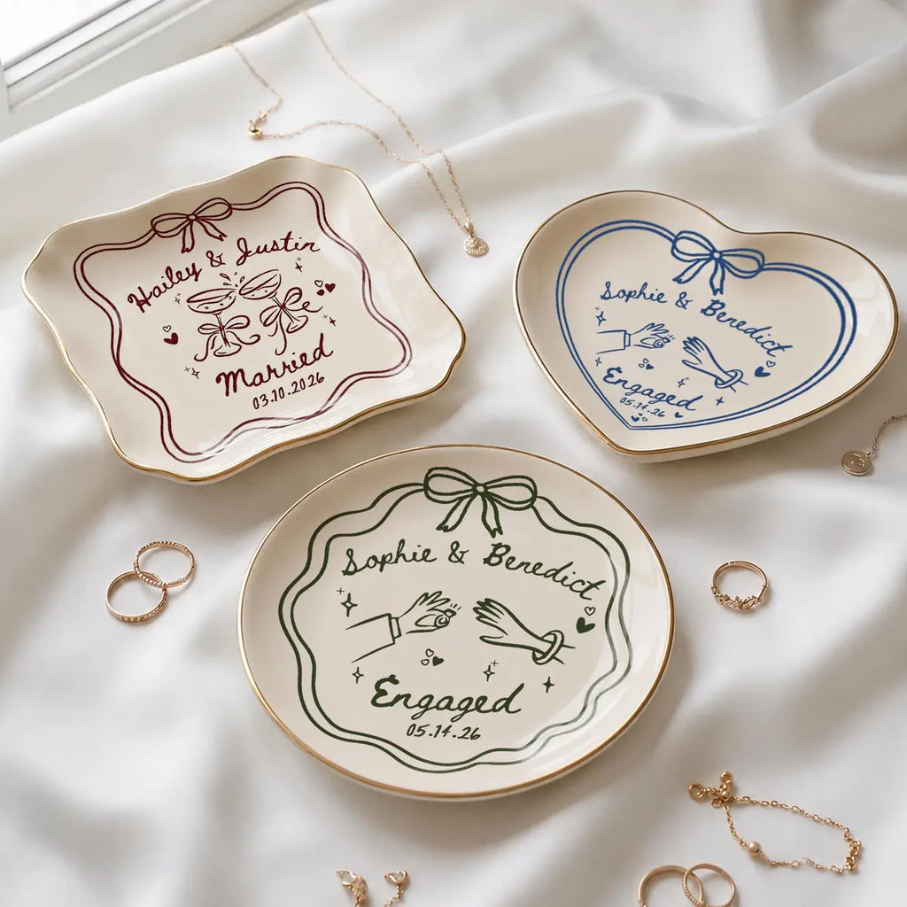 Wedding Line Art Custom Names Date Wedding Ring Dish variant