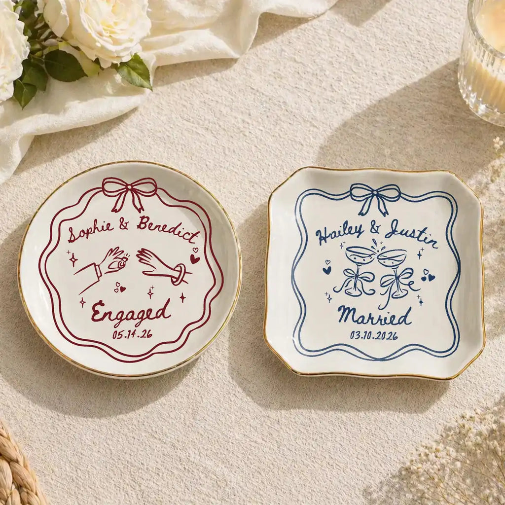 Wedding Line Art Custom Names Date Wedding Ring Dish variant