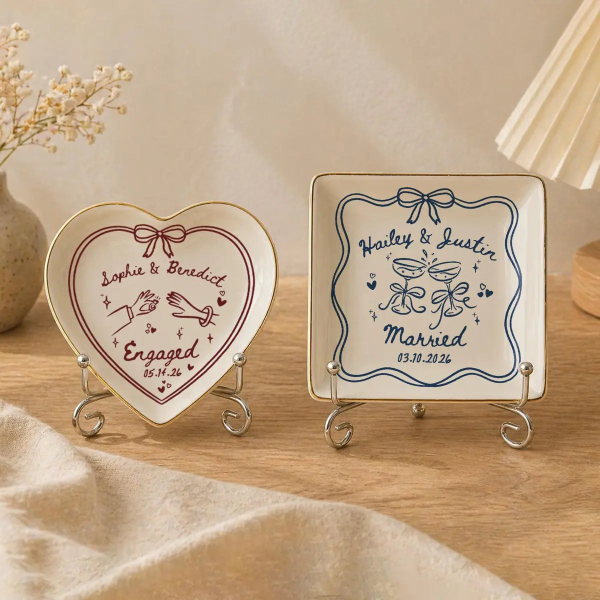 Wedding Line Art Custom Names Date Wedding Ring Dish variant
