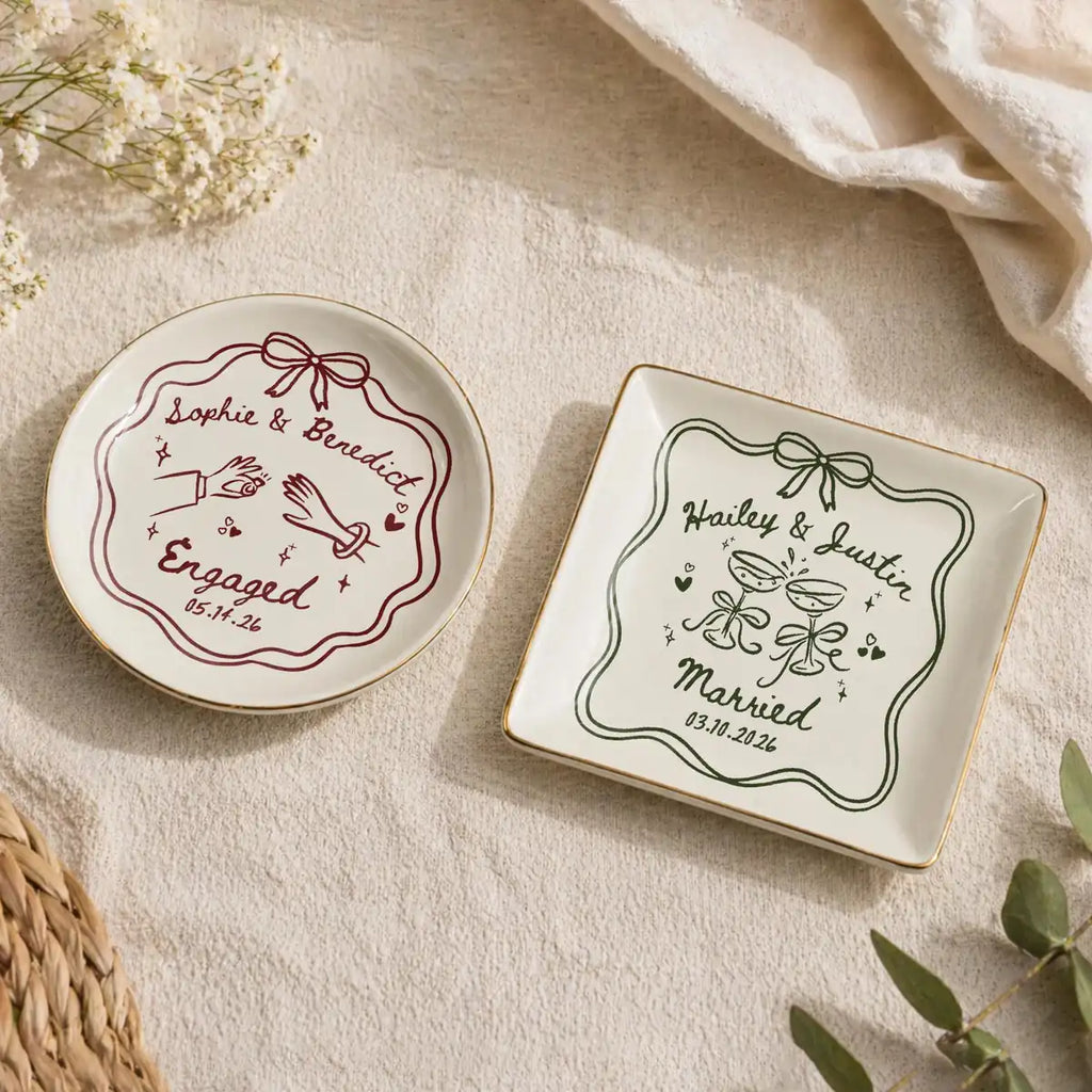 Wedding Line Art Custom Names Date Wedding Ring Dish variant
