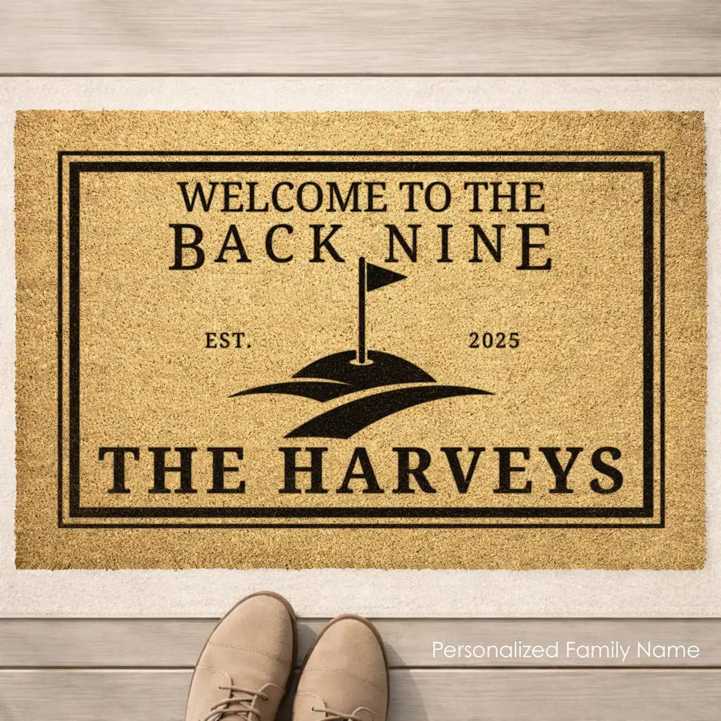 welcome to the back nine custom family name personalized doormat hero 01