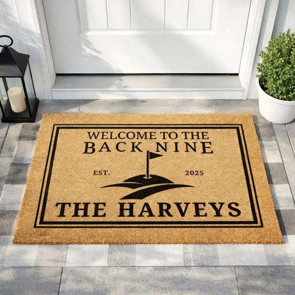 welcome to the back nine custom family name personalized doormat size chart 05