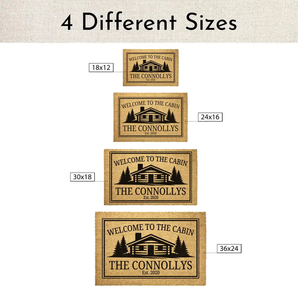 welcome to the cabin log cabin custom family name personalized doormat size chart 05