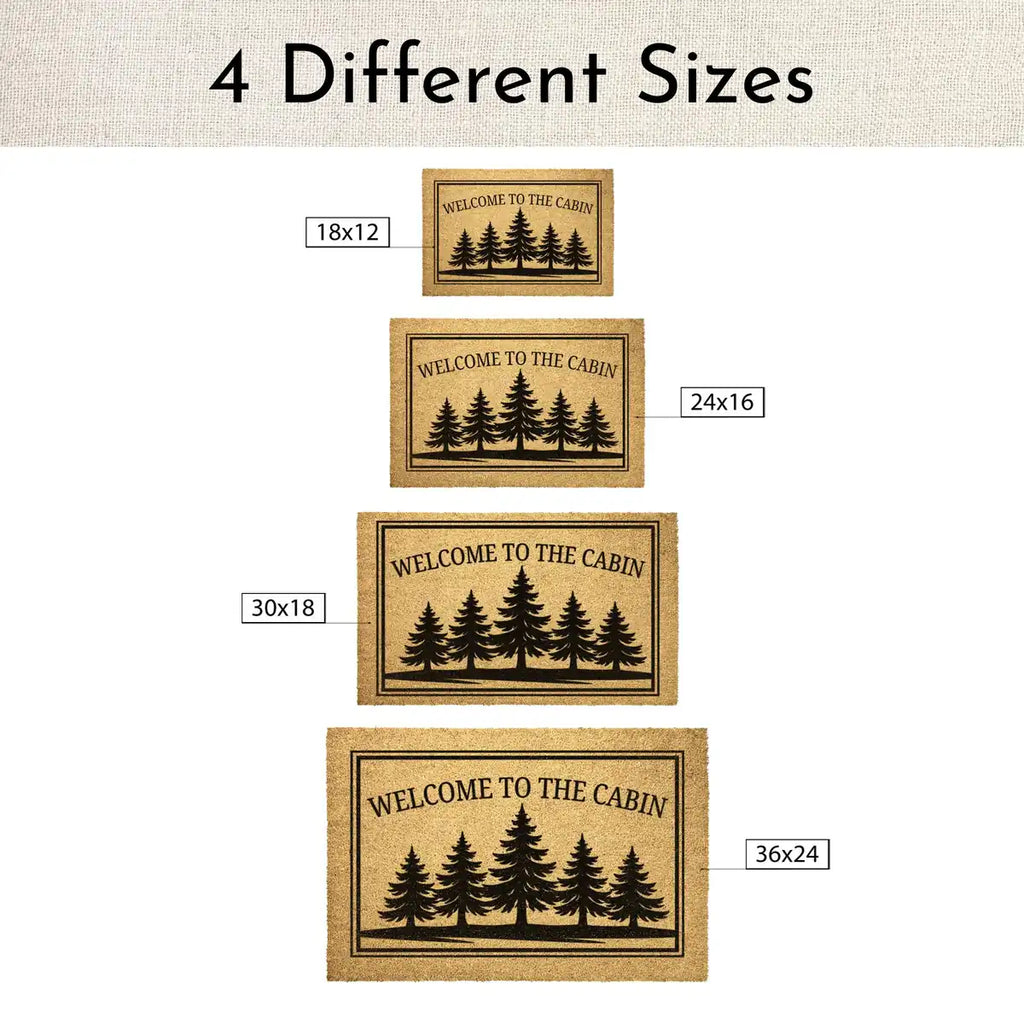 welcome to the cabin rustic pine tree lake house entry personalized doormat flat lay 04