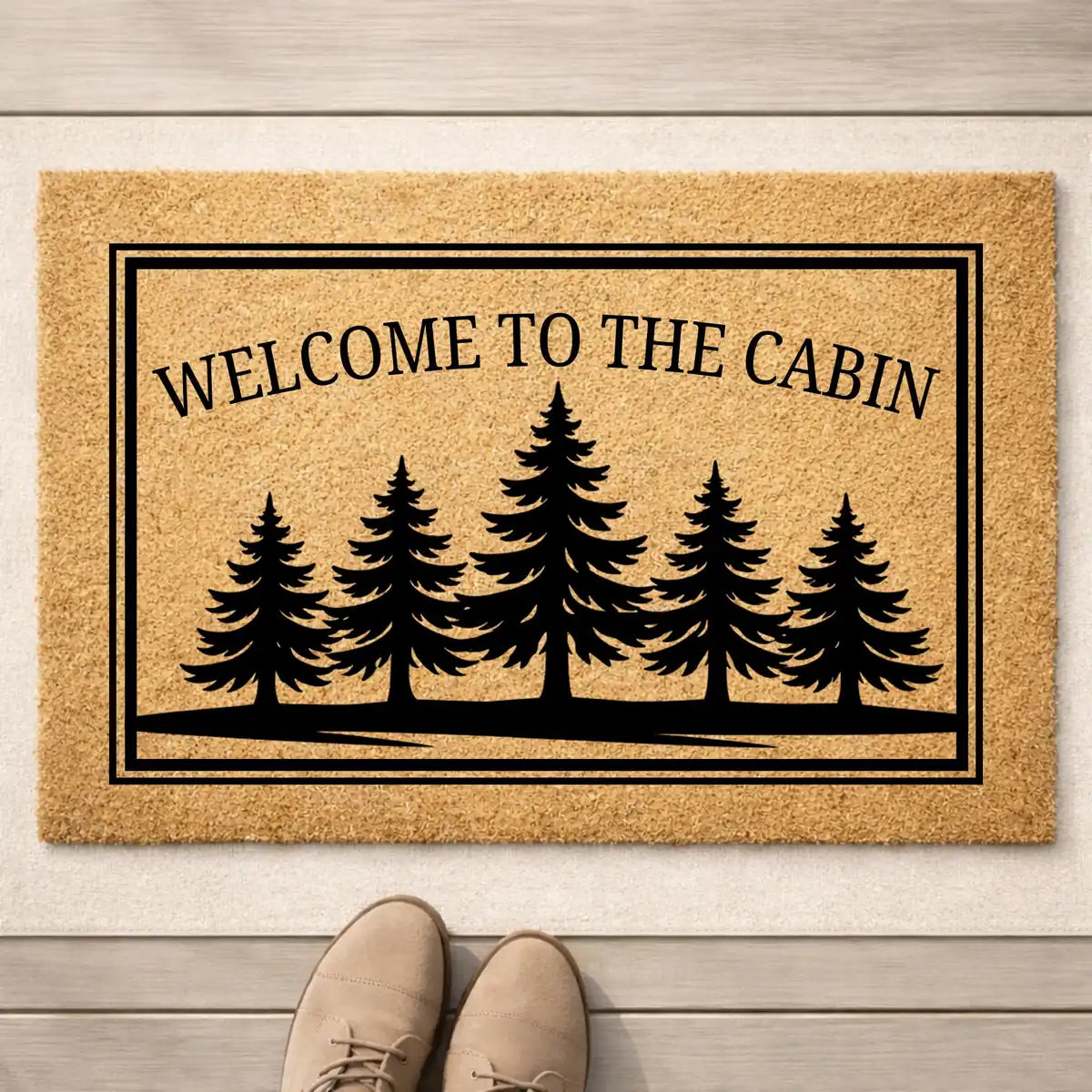 welcome to the cabin rustic pine tree lake house entry personalized doormat hero 01