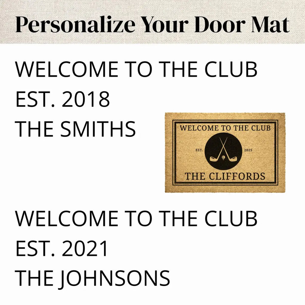 welcome to the club custom family name personalized doormat detail 03