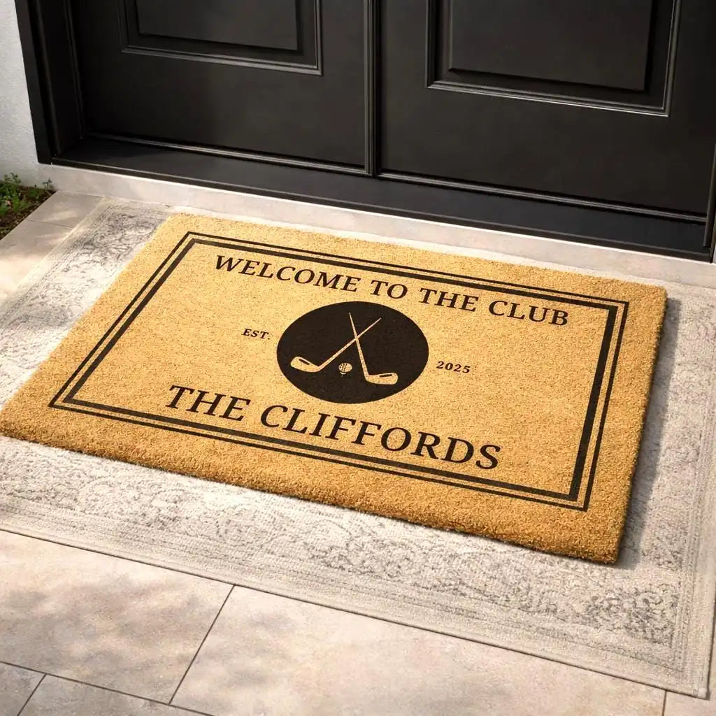 welcome to the club custom family name personalized doormat lifestyle 02