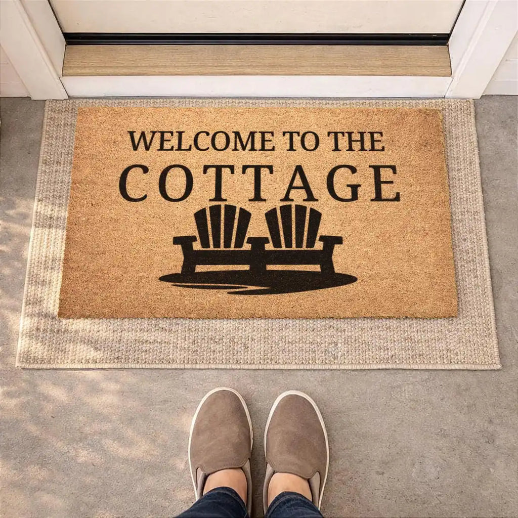 welcome to the cottage adirondack chair lake house entry personalized doormat lifestyle 02