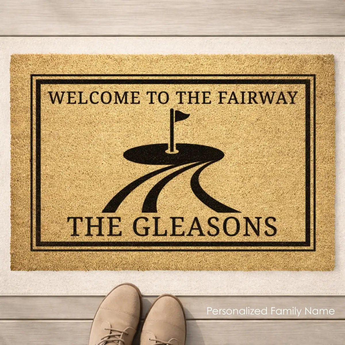 welcome to the fairway custom family name personalized doormat hero 01