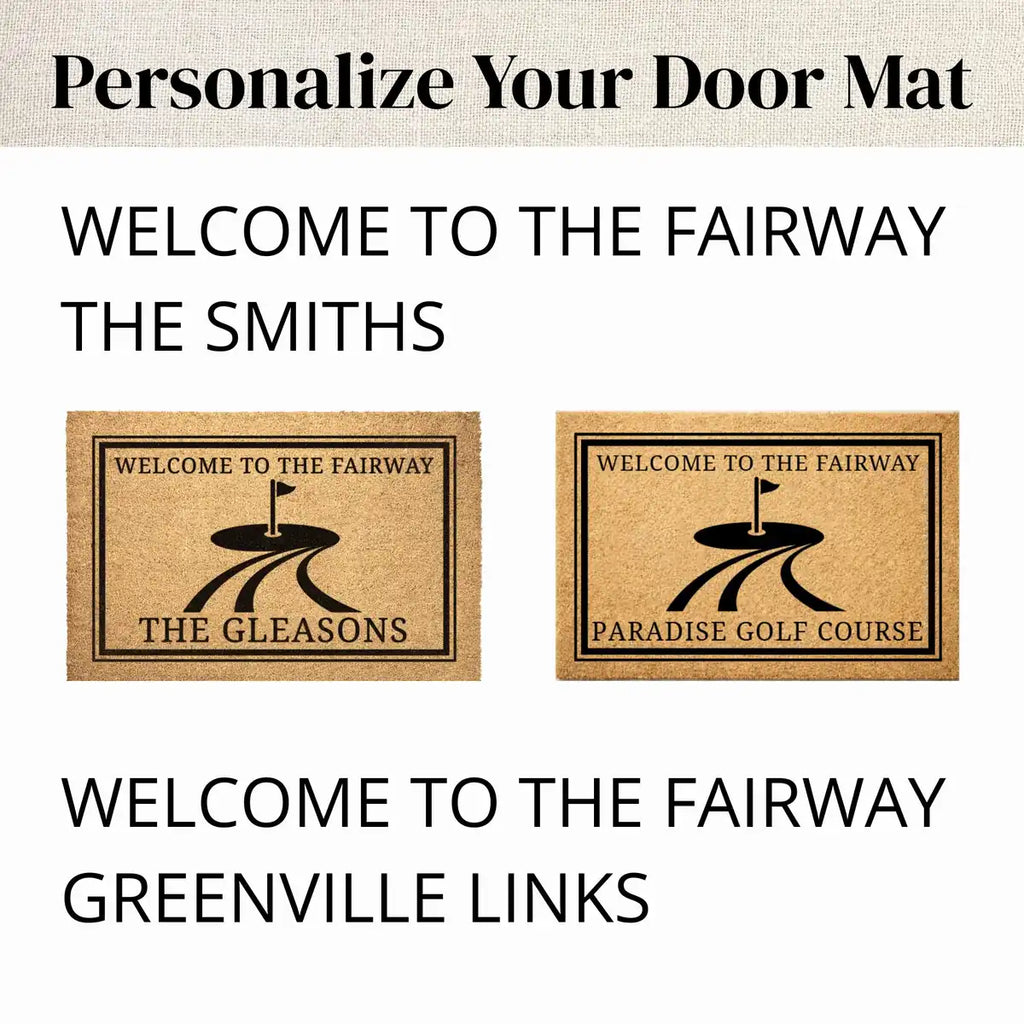 welcome to the fairway custom family name personalized doormat lifestyle 02