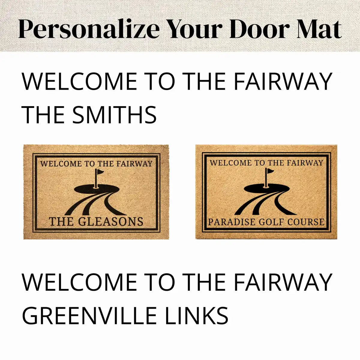 welcome to the fairway custom family name personalized doormat lifestyle 02