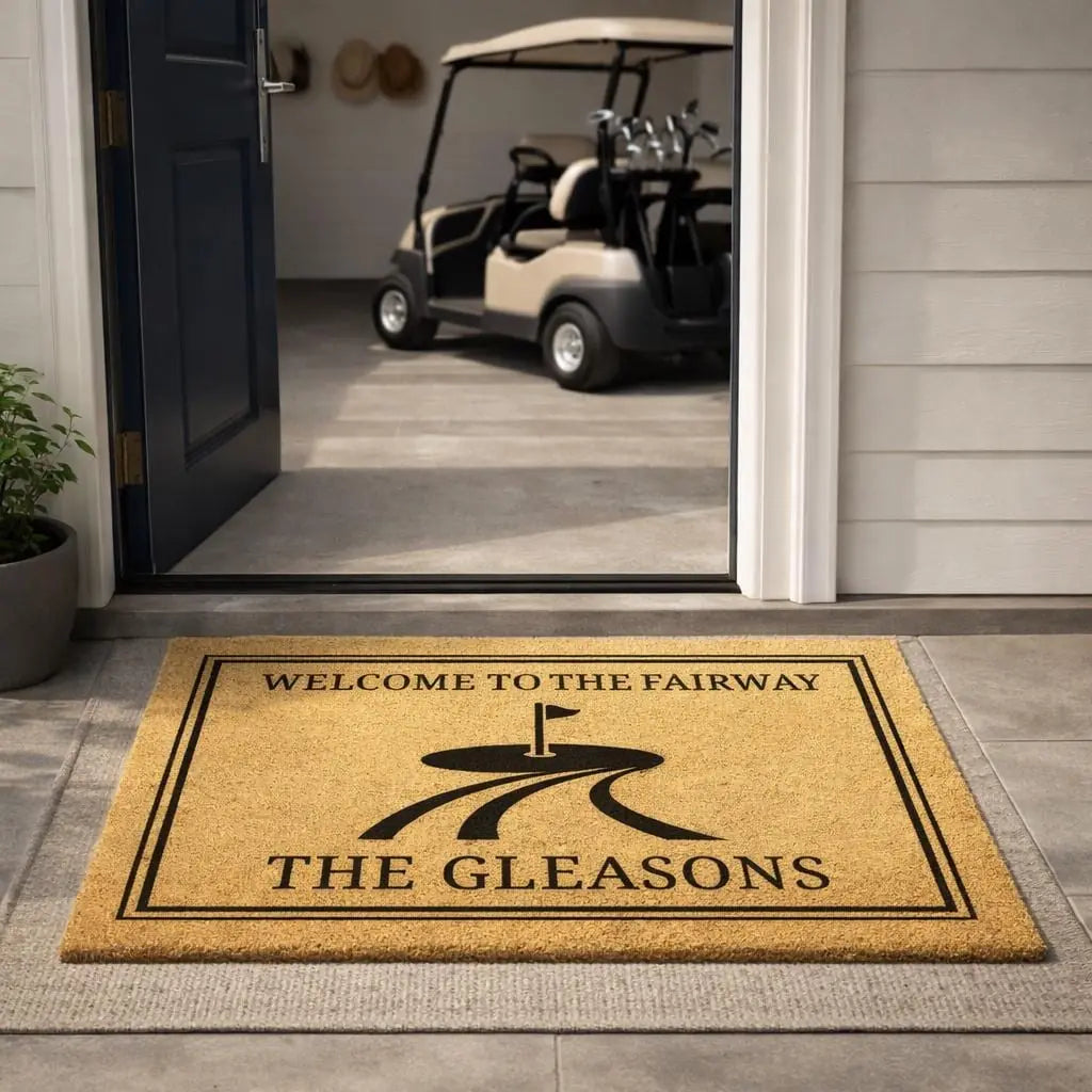 welcome to the fairway custom family name personalized doormat lifestyle 09