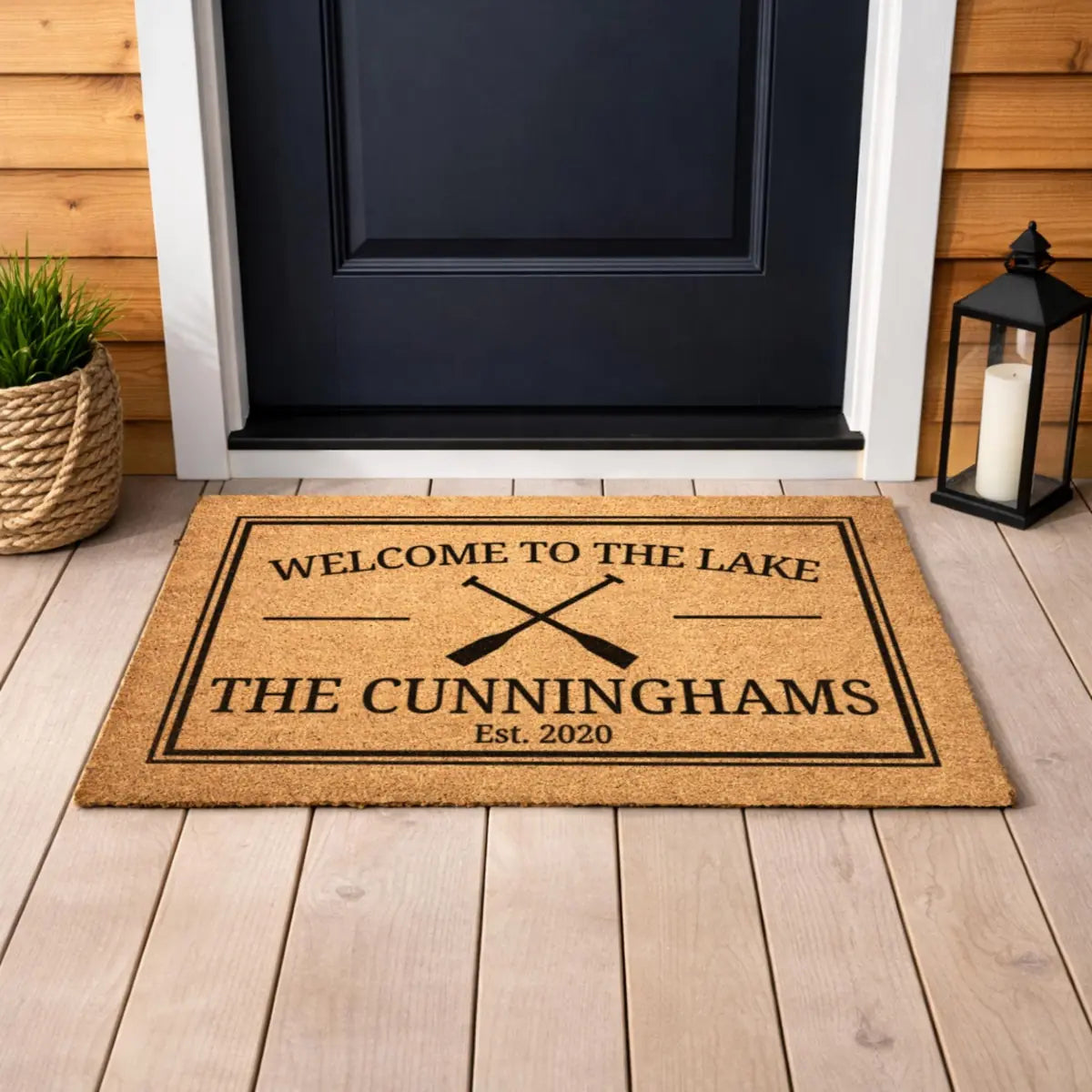 welcome to the lake lake house custom family name personalized doormat flat lay 04