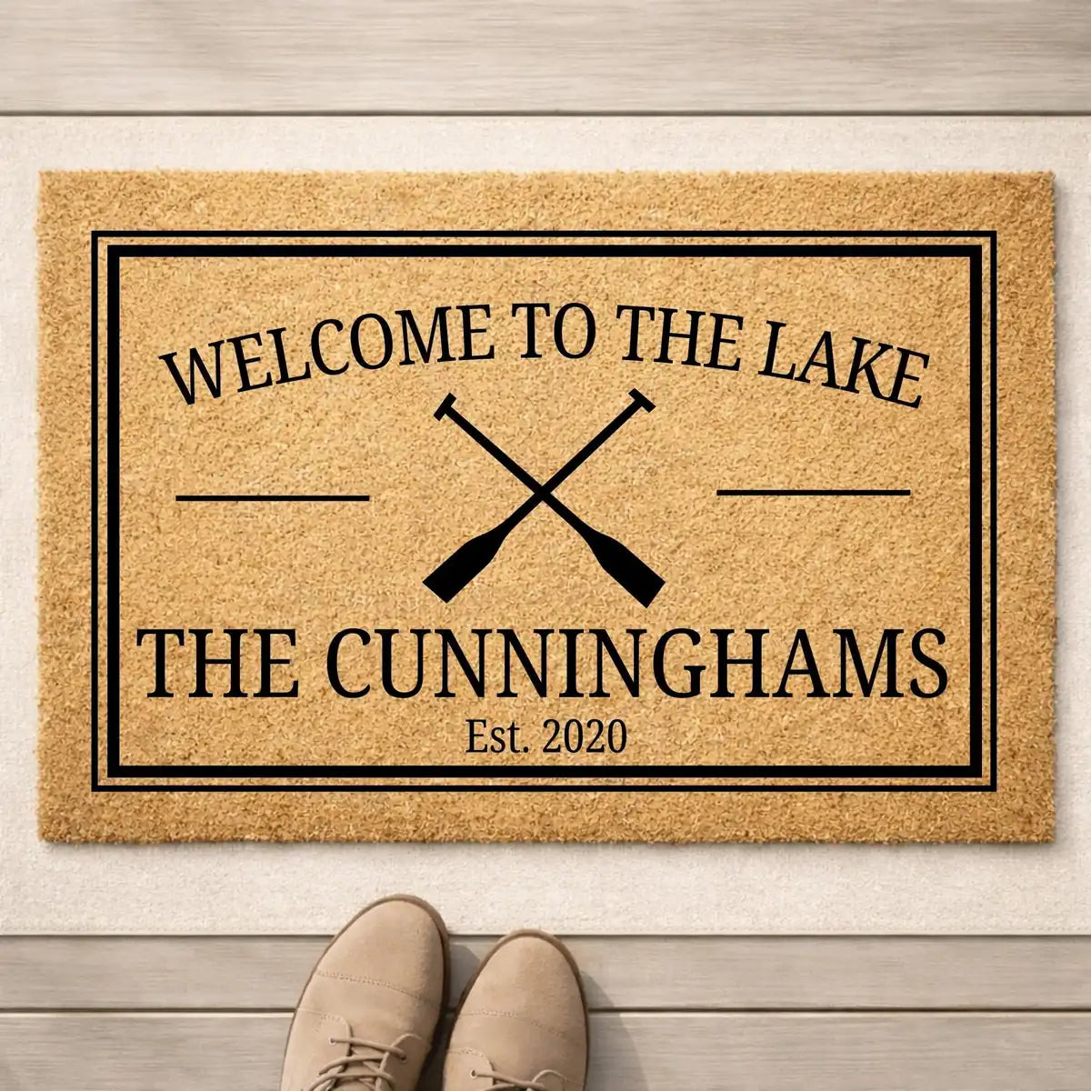 welcome to the lake lake house custom family name personalized doormat hero 01