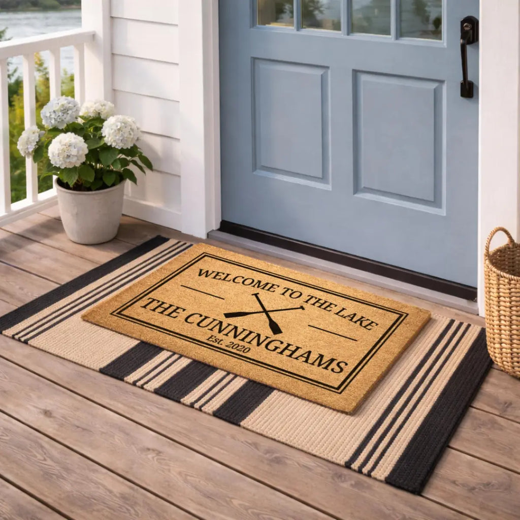 welcome to the lake lake house custom family name personalized doormat lifestyle 02
