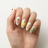 white 3d hand painted almond press on nails summer fruit glitter mockup 01