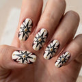 white black 3d oval short press on nails star sunburst gold stud lifestyle 02