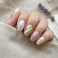 white cat eye almond medium press on nails lavender sprigs flat lay 01