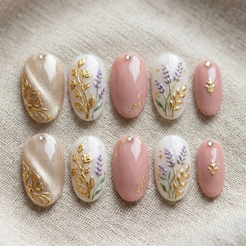 white cat eye almond medium press on nails lavender mockup 01