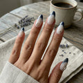 white navy hand painted stiletto medium press on nails moon star constellation lifestyle 02