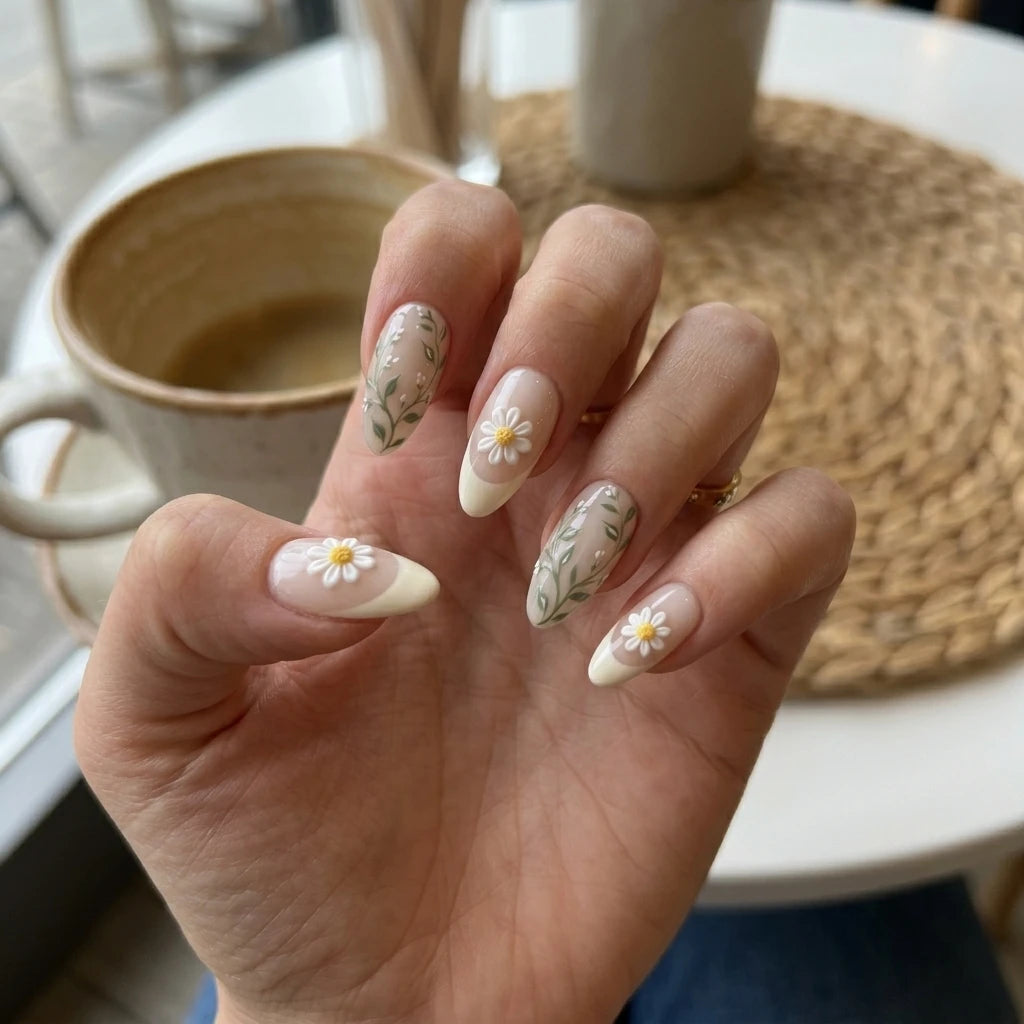 white nude 3d french tip almond press on nails daisy vine lifestyle 01