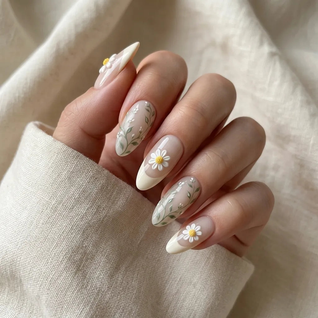 white nude 3d french tip almond press on nails daisy vine lifestyle 02