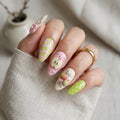 white pink 3d almond medium press on nails apple flower flat lay 01