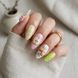 white pink 3d almond medium press on nails apple flower flat lay 01